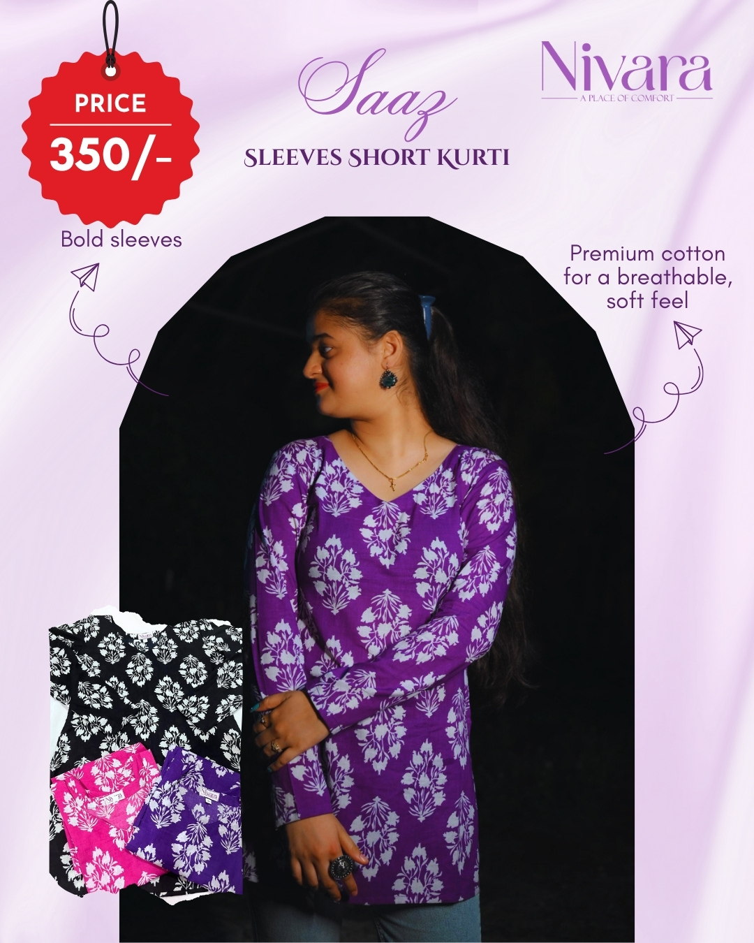 Saaz Sleeves Short Kurti